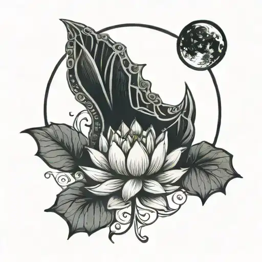 Gothic Moon And Lotus Flower