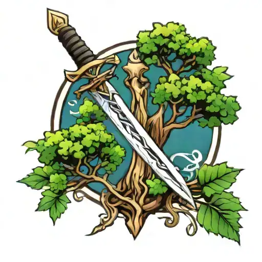 Tree And Sword Intertwined Symbolizing