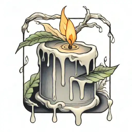 Melting Candle Wax Dripping With Leaves Below