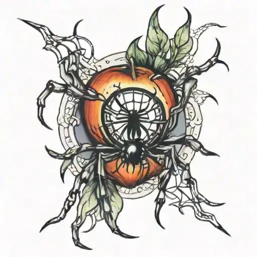 Apple And Spider Tattoo Around Eye