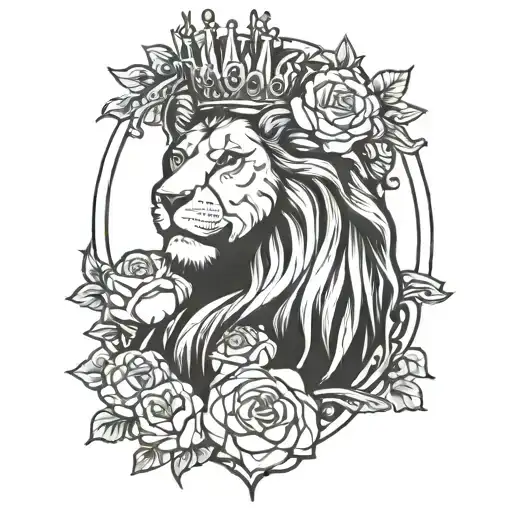 Lion Virgin Mary With Rose Surrounded