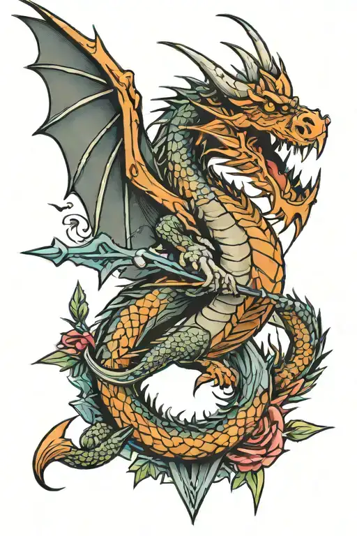 Dragon And Arrow Tattoo Design