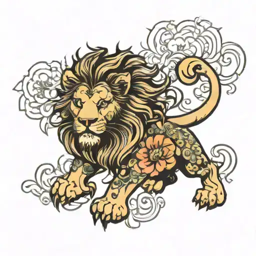 Lion Flower Japanese Background Black
