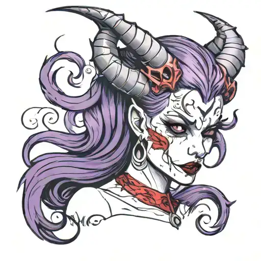 Purple Demon Girl With Red Hair