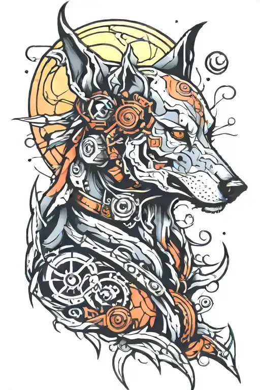 Cyborg Wolf Howling At The Moon