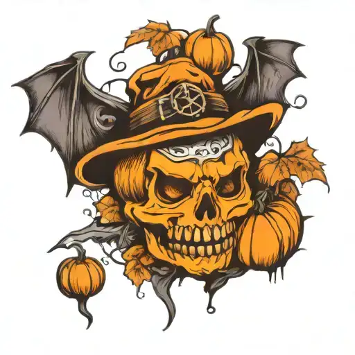 Halloween Theme With Skull And Pumpkin And Bats Easy