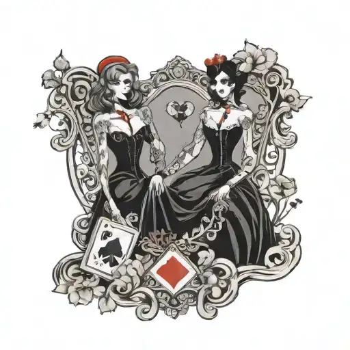Queens Of Hearts Diamond Spades Clubs As Girls I Know Standing At A Gate Of Cemetery In Long Dresses