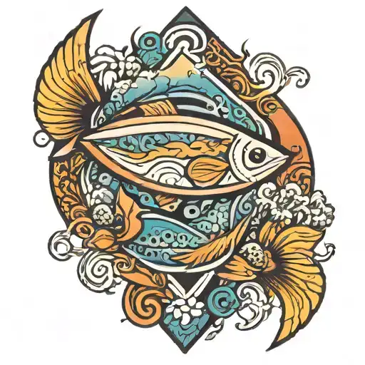 Surfboard With Fish Around