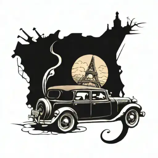 Car In Travel Tattoo Design Featuring