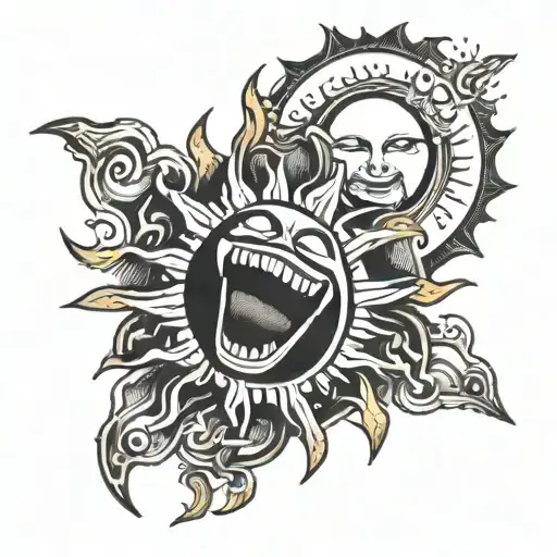 Sun Watch And Face With Crazy Laugh