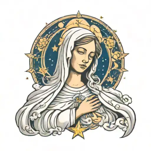 Virgin Mary Cloud Angel Starry Sky