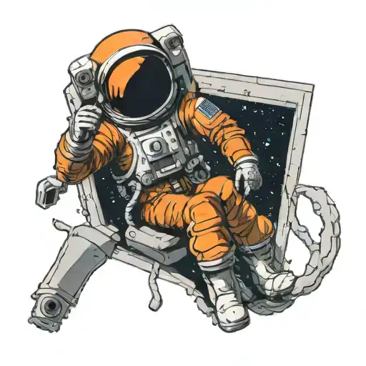 Orange Astronaut Siting In A Window Of Space