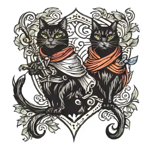 Two Black Cats As Knights With Foilage