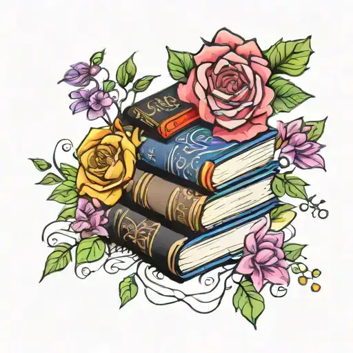 Colorful Messy Book Stack Florals Forearm