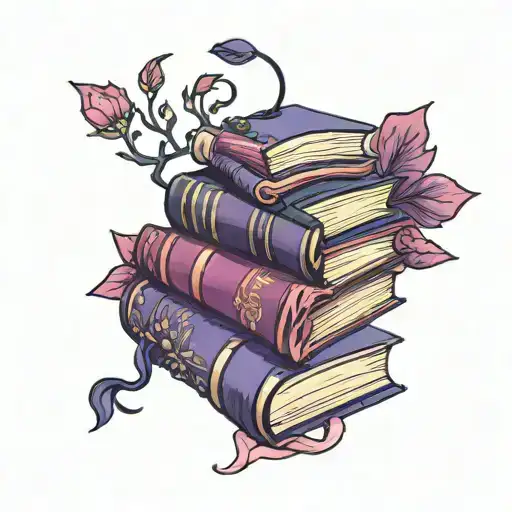 Colorful Messy Book Stack Purple Navy Pink