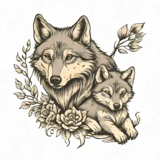 Wolf Cub And Mom