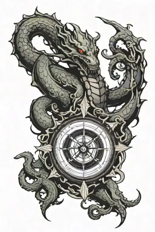 Compass Dragon Samurai Octopus Tentacles