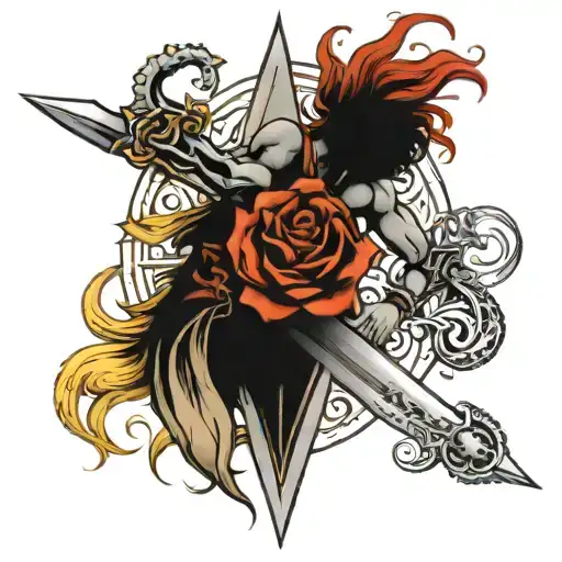 Create A Tattoo Design With The Image Of The Gemini Zodiac Sign And That Includes A Sword