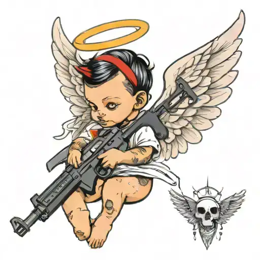 Angel Baby With Devil Wings Holding A Ak 47 Bullet