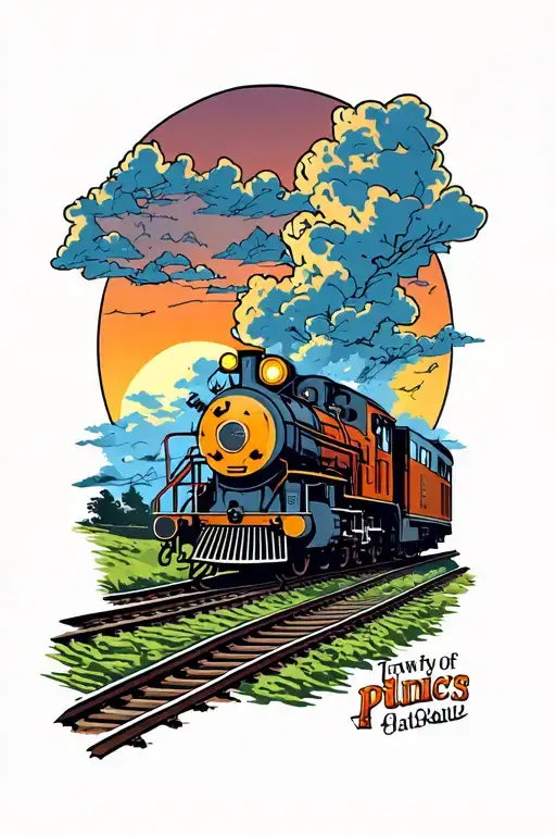 Train Riding Into Sunset