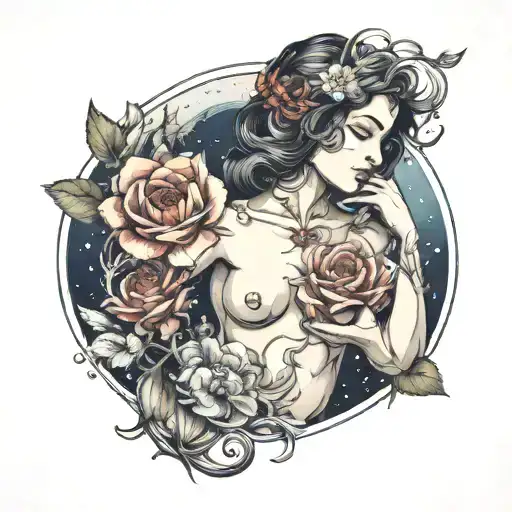 Flowers Torso Female Moon Merging Together