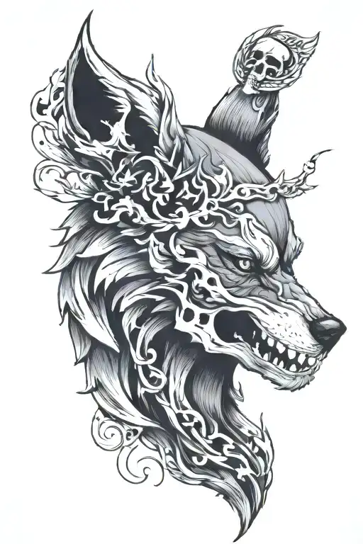 Wolf Head And Skull