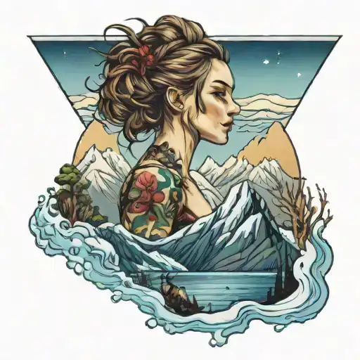 Girl Overlooking Ocean And Mountains In Snow