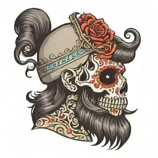 Sugar Skull With Beard Side View