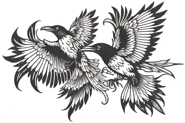 Smaller Crows Making Up A Bigger Crow Flying