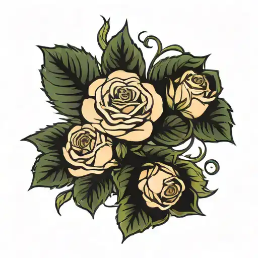 3 Roses Growing Out Of Rose Bush