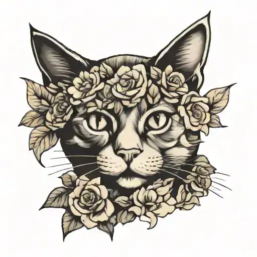 Cat Portrait In Deltoid With Flowers
