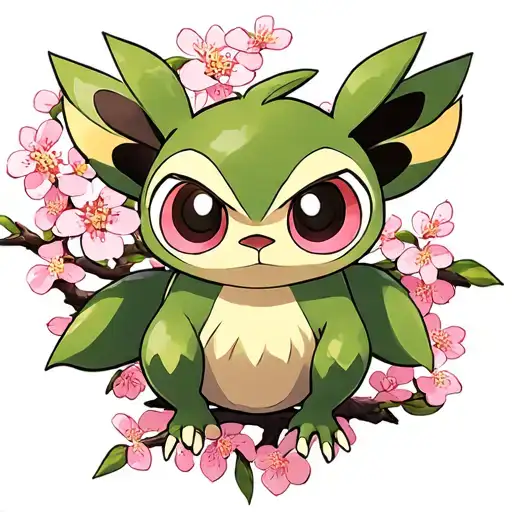 Grookey The Pokemon On A Cherry Blossom Tree