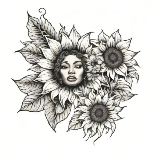 Sunflower With Body Of Black Women Full Body