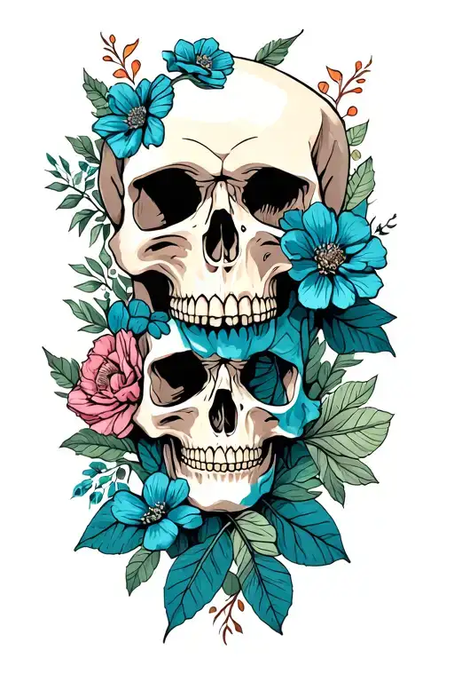 Flowers Intertwined Skulls