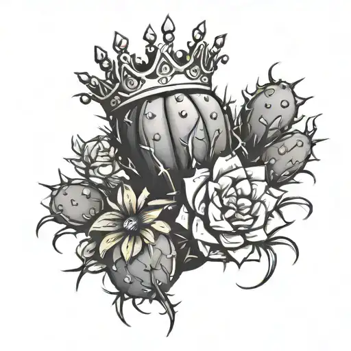 Cactus With A Crown Black And White