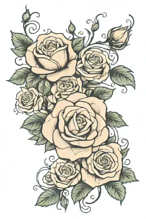 Vines And Roses Going Down Lower Outer Arm And Open Rose On Hand Delicate