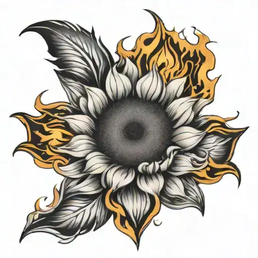 Pretty Sunflower Petals Morphing Into Flames Or Fire