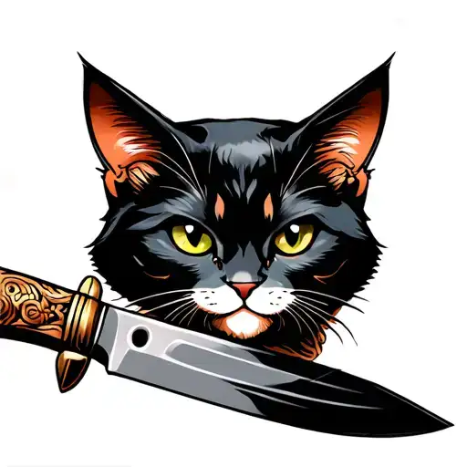 Cat Yakuza Sleeve Tattoo Knife