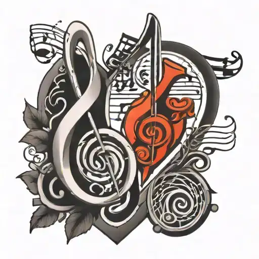 Treble Clef And Bass Clef Heart Surrounded By Music Notes