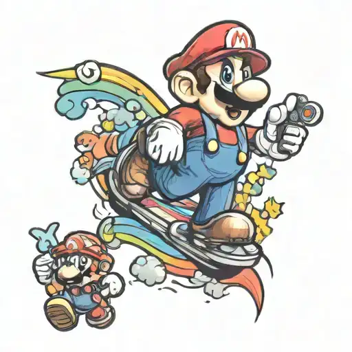 Mario Characters Rainbow Road Background