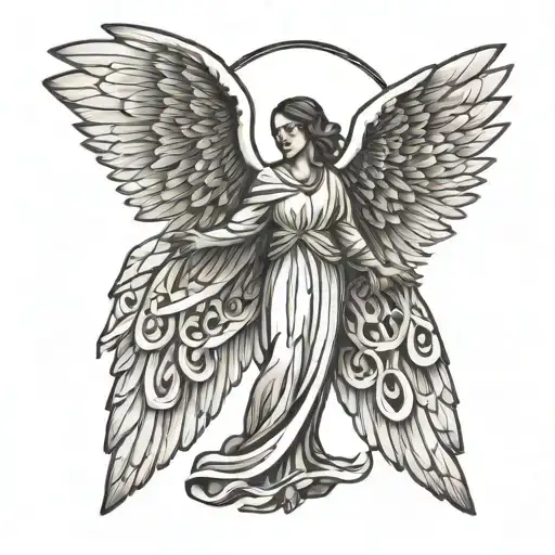 Standing Angel With Wide Spread Geometric Wings