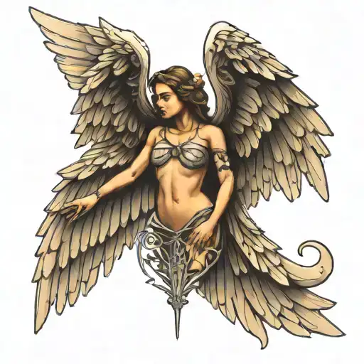 Angel With Open Wide Geometric Wings For Sternum