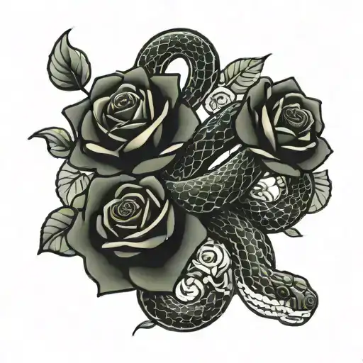Snake And Roses Intertwined