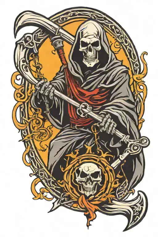 Triple Sevens With Grim Reaper Holding A Scythe Behind