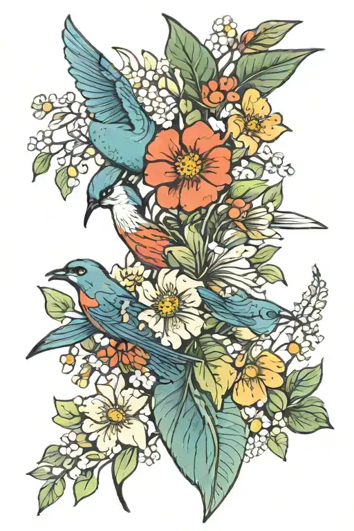 Small Flowers Color With Hummi Gbird Drinking