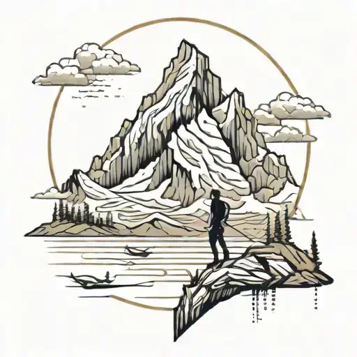 Man Infront Of Huge Mountain Peak