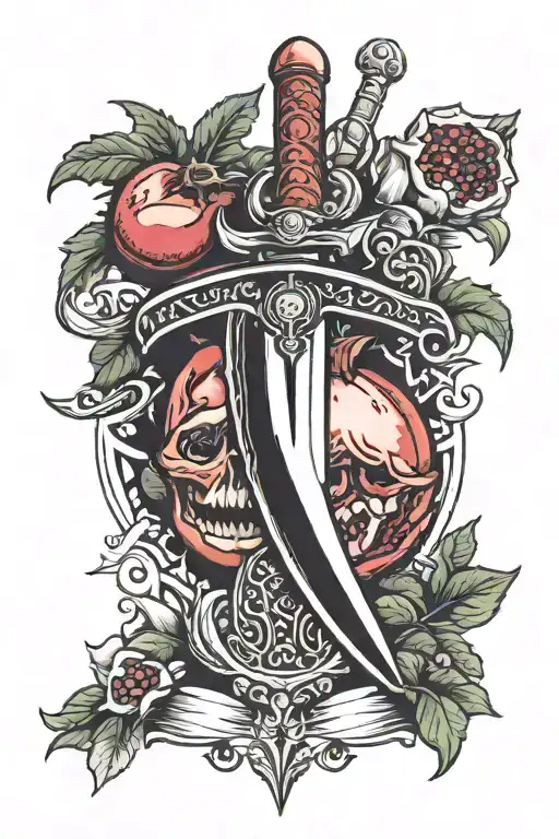 Pomegranate With Sword Slicing Through