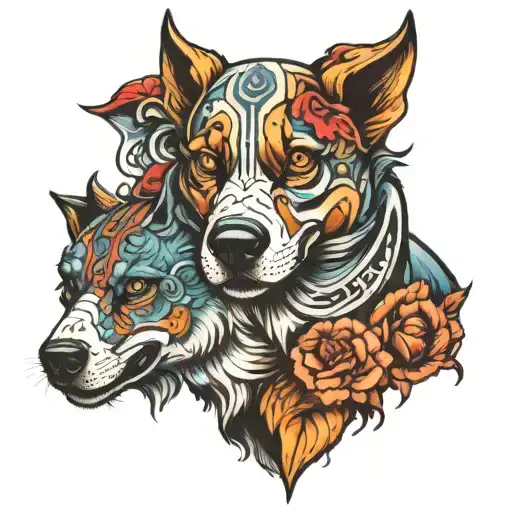 Two Opposing Dog Heads