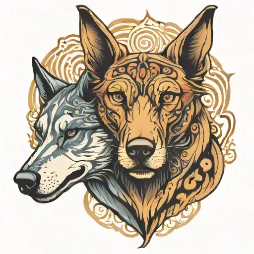 Two Opposing Dog Heads