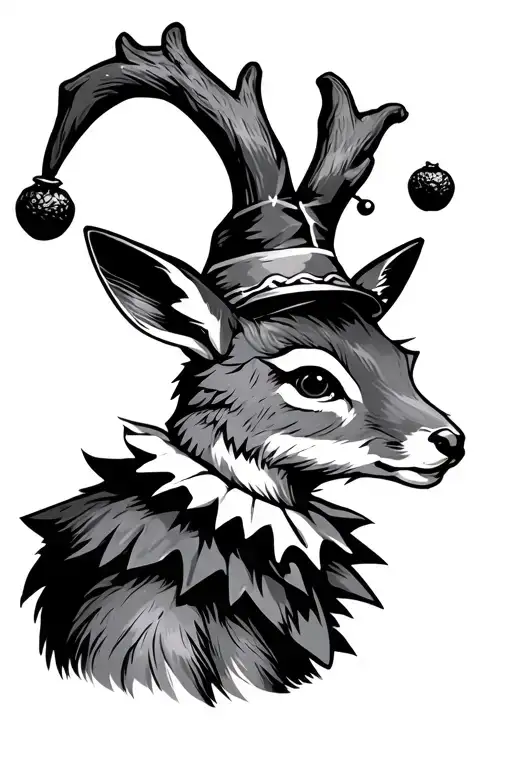 A Jackalope With A Little Jester Hat And Ruffled Collar